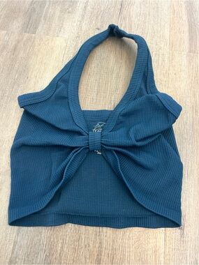 Tiger Friday Ribbed Knit Knot Front Halter Crop Top